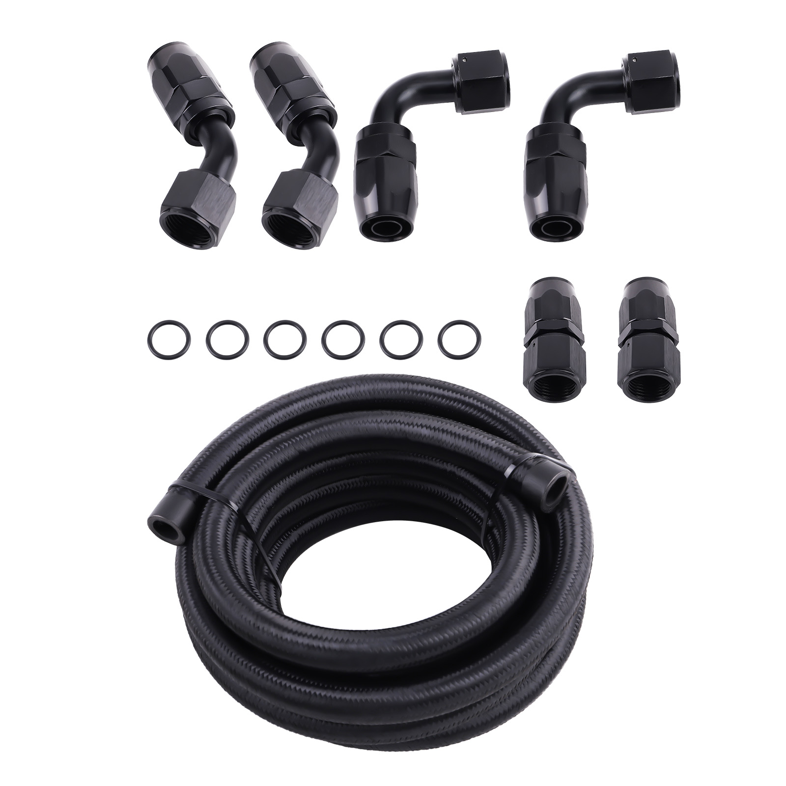 AN10 12FT Braided Stainless Steel Feed/Return Hose Fuel Fittings Kit Black